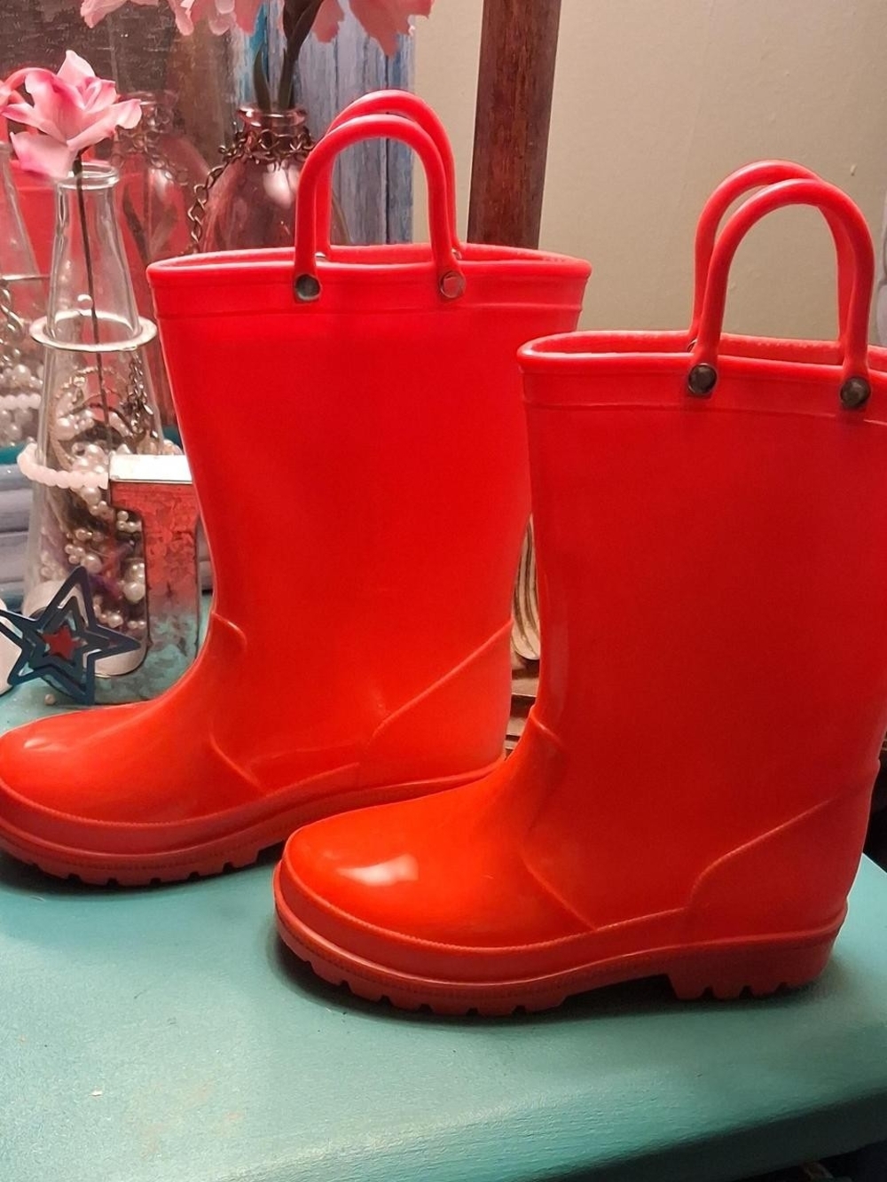 Kids Bright Red Waterproof Rain Boots